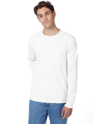 52 5596 Tagless Long Sleeve T-Shirt with a Pocket in White