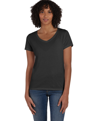 Hanes 42VT Women's V-Neck Triblend Tee with Fresh  in Black triblend