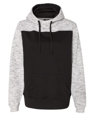 197 8676 Melange Fleece Colorblocked Hooded Pullov in Black/ white