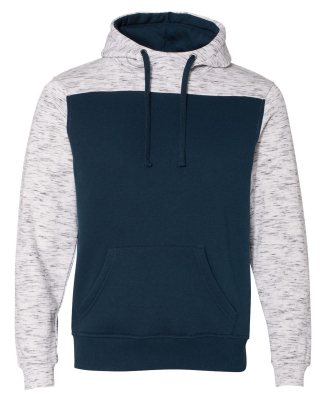 197 8676 Melange Fleece Colorblocked Hooded Pullov in Navy/ white