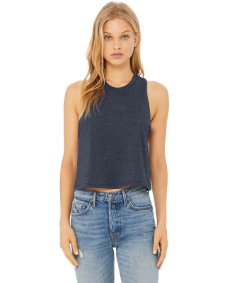 6682 Women's Racerback Cropped Tank in Heather navy