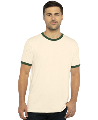 Next Level 3604 Unisex Fine Jersey Ringer Tee in Natural/forest green