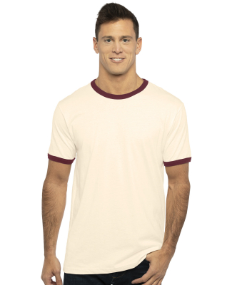 Next Level 3604 Unisex Fine Jersey Ringer Tee in Natural/maroon