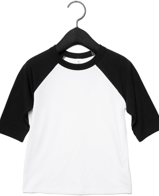 Bella+Canvas 3200T Toddler Three-Quarter Sleeve Ba in White/ black