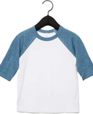 Bella+Canvas 3200T Toddler Three-Quarter Sleeve Ba in White/ denim