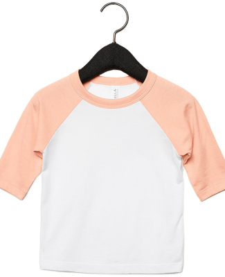 Bella+Canvas 3200T Toddler Three-Quarter Sleeve Ba in White/ heather peach