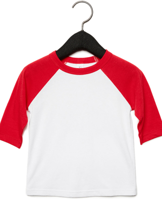 Bella+Canvas 3200T Toddler Three-Quarter Sleeve Ba in White/ red