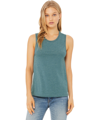 Women's Long Muscle Tank in Heather deep teal