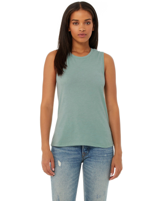 Women's Long Muscle Tank in Heather dusty blue