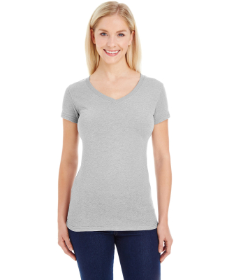 J America 8136 Women's Glitter V-Neck T-Shirt in Oxford/ silver