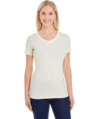 J America 8136 Women's Glitter V-Neck T-Shirt in Pearl/ gold