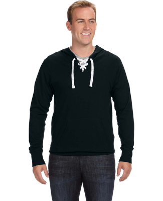 J America 8231 Sport Lace Jersey Hooded Pullover T in Black