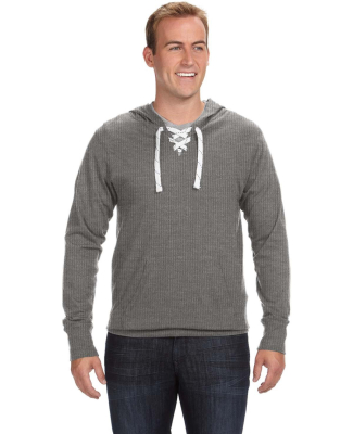 J America 8231 Sport Lace Jersey Hooded Pullover T in Charcoal heather