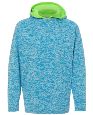 J America 8610 Youth Cosmic Fleece Hooded Pullover in Electric blue/ neon green