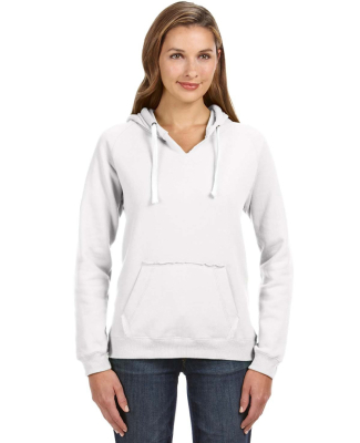 J America 8836 Women's Sueded V-Neck Hooded Sweats in White