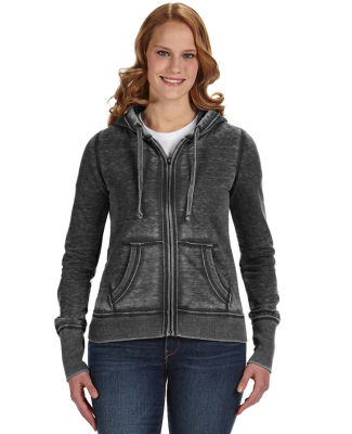 J America 8913 Women's Zen Fleece Full-Zip Hooded  in Twisted black