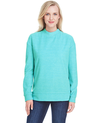 J America 8428 Women's Weekend Terry Mock Crew in Turquoise