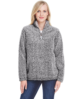 J America 8451 Women's Epic Sherpa Quarter-Zip in Black heather