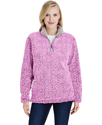 J America 8451 Women's Epic Sherpa Quarter-Zip in Magenta heather