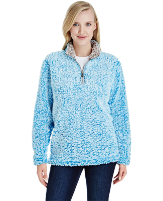 J America 8451 Women's Epic Sherpa Quarter-Zip in Sapphire heather