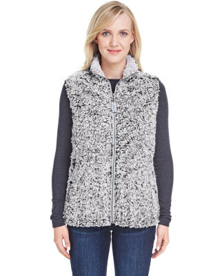 J America 8456 Women's Epic Sherpa Vest in Black heather