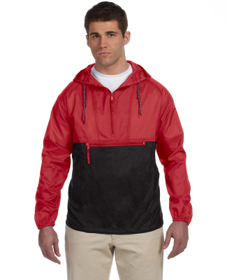 Harriton M750 Adult Packable Nylon Jacket in Red/ black