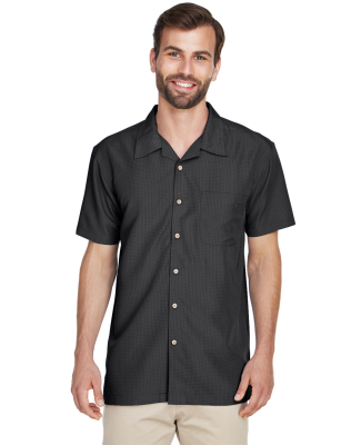 Harriton M560 Men's Barbados Textured Camp Shirt in Black