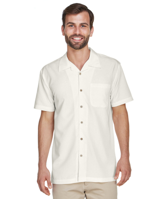 Harriton M560 Men's Barbados Textured Camp Shirt in Cream