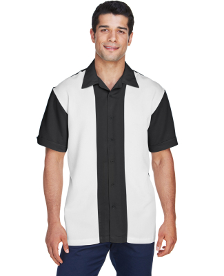 Harriton M575 Men's Two-Tone Bahama Cord Camp Shir in Black/ cream