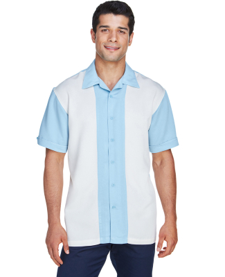 Harriton M575 Men's Two-Tone Bahama Cord Camp Shir in Cloud blue/ cream