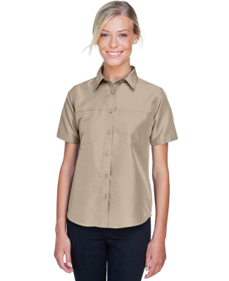 Harriton M580W Ladies' Key West Short-Sleeve Perfo in Khaki