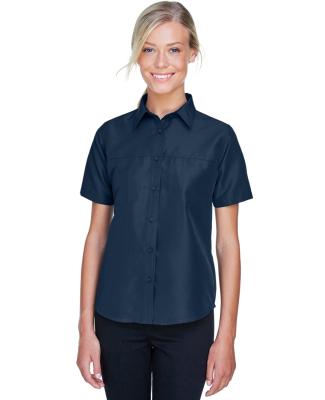 Harriton M580W Ladies' Key West Short-Sleeve Perfo in Navy