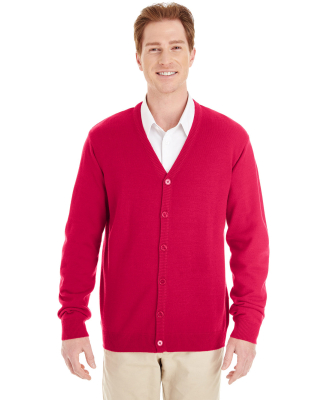 Harriton M425 Men's Pilbloc™ V-Neck Button Cardi in Red