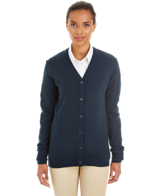Harriton M425W Ladies' Pilbloc™ V-Neck Button Ca in Dark navy