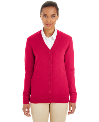 Harriton M425W Ladies' Pilbloc™ V-Neck Button Ca in Red