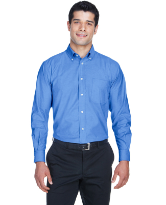 Harriton M600 Men's Long-Sleeve Oxford with Stain- in French blue