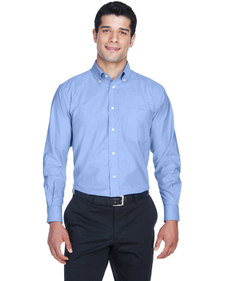 Harriton M600 Men's Long-Sleeve Oxford with Stain- in Light blue