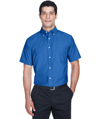Harriton M600S Men's Short-Sleeve Oxford with Stai in French blue