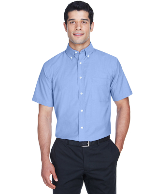 Harriton M600S Men's Short-Sleeve Oxford with Stai in Light blue