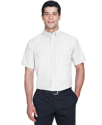 Harriton M600S Men's Short-Sleeve Oxford with Stai in White