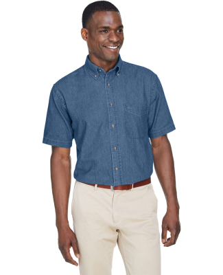 Harriton M550S Men's 6.5 oz. Short-Sleeve Denim Sh in Light denim