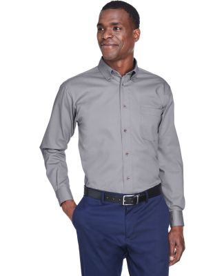Harriton M500 Men's Easy Blend™ Long-Sleeve Twil in Dark grey