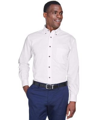 Harriton M500 Men's Easy Blend™ Long-Sleeve Twil in White