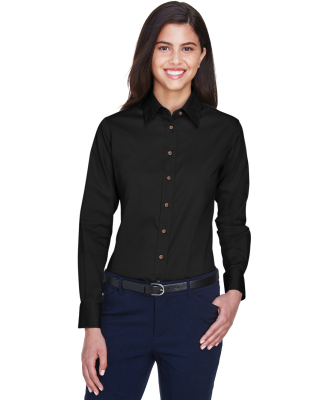 Harriton M500W Ladies' Easy Blend™ Long-Sleeve T in Black