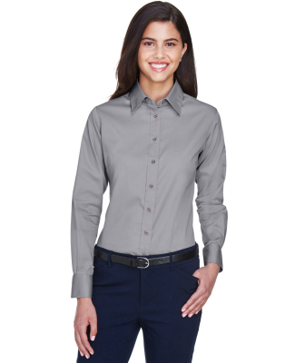 Harriton M500W Ladies' Easy Blend™ Long-Sleeve T in Dark grey