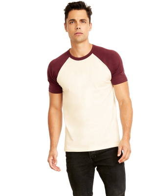 Next Level Apparel 3650 Unisex Raglan Short Sleeve in Maroon/ natural