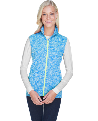 J America 8625 Cosmic Fleece Women's Vest in Electric blue/ neon green