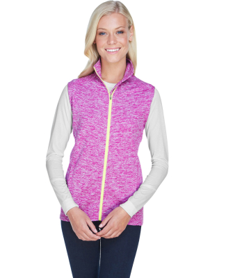 J America 8625 Cosmic Fleece Women's Vest in Magenta/ neon yellow