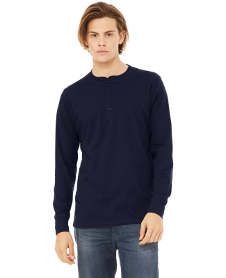 BELLA+CANVAS 3150 Mens Long Sleeve Henley Shirt in Navy