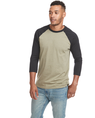 Next Level Apparel 6251 Unisex CVC Three-Quarter S in Black/ olive